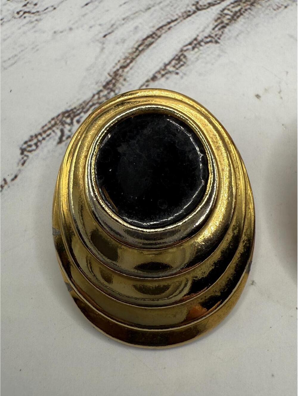 Vintage Retro Gold-Tone Oval Earrings Black Center - Picture 2 of 6